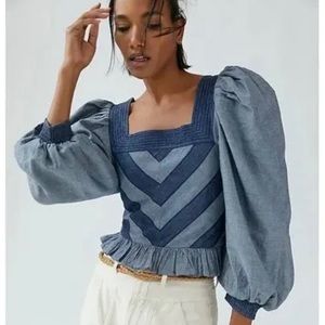 Love the Label denim blouse with puff sleeve